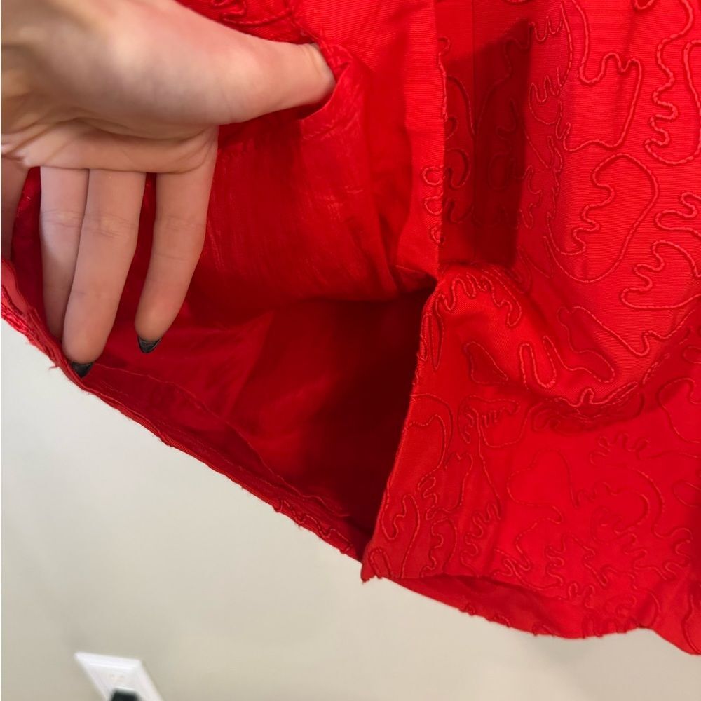 Carmen Marc Valvo Red Textured Midi Dress squiggles artsy - Picture 9 of 10